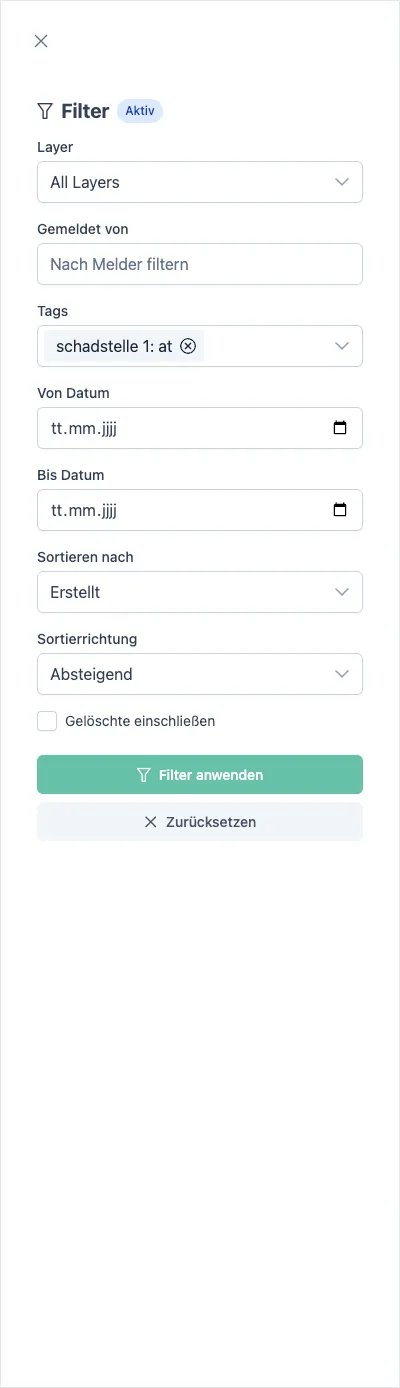 Filteroptionen im ETB