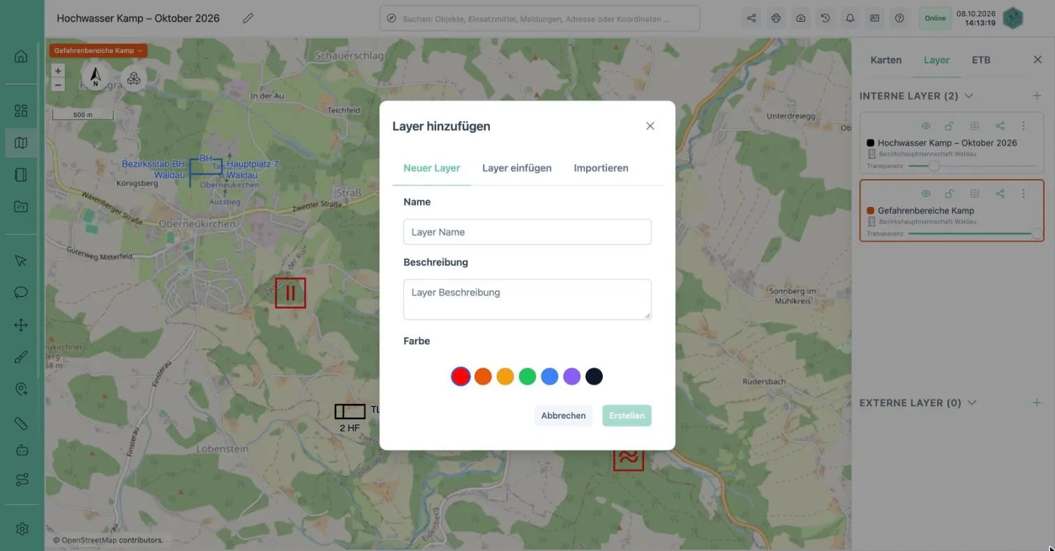 Reiter Layer mit dem Menü Neuer Layer / Layer einfügen / Importieren